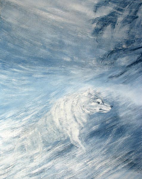 Oil painting of a Wolf in Snowstorm